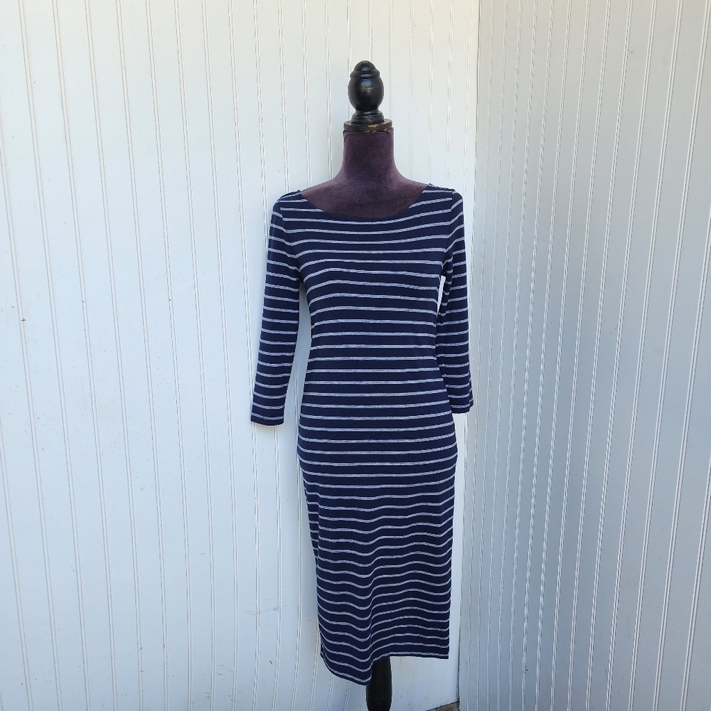 Gap Shirt Dress Womens Navy Blue Gray Striped Jersey Rayon Polyester Pullover XS